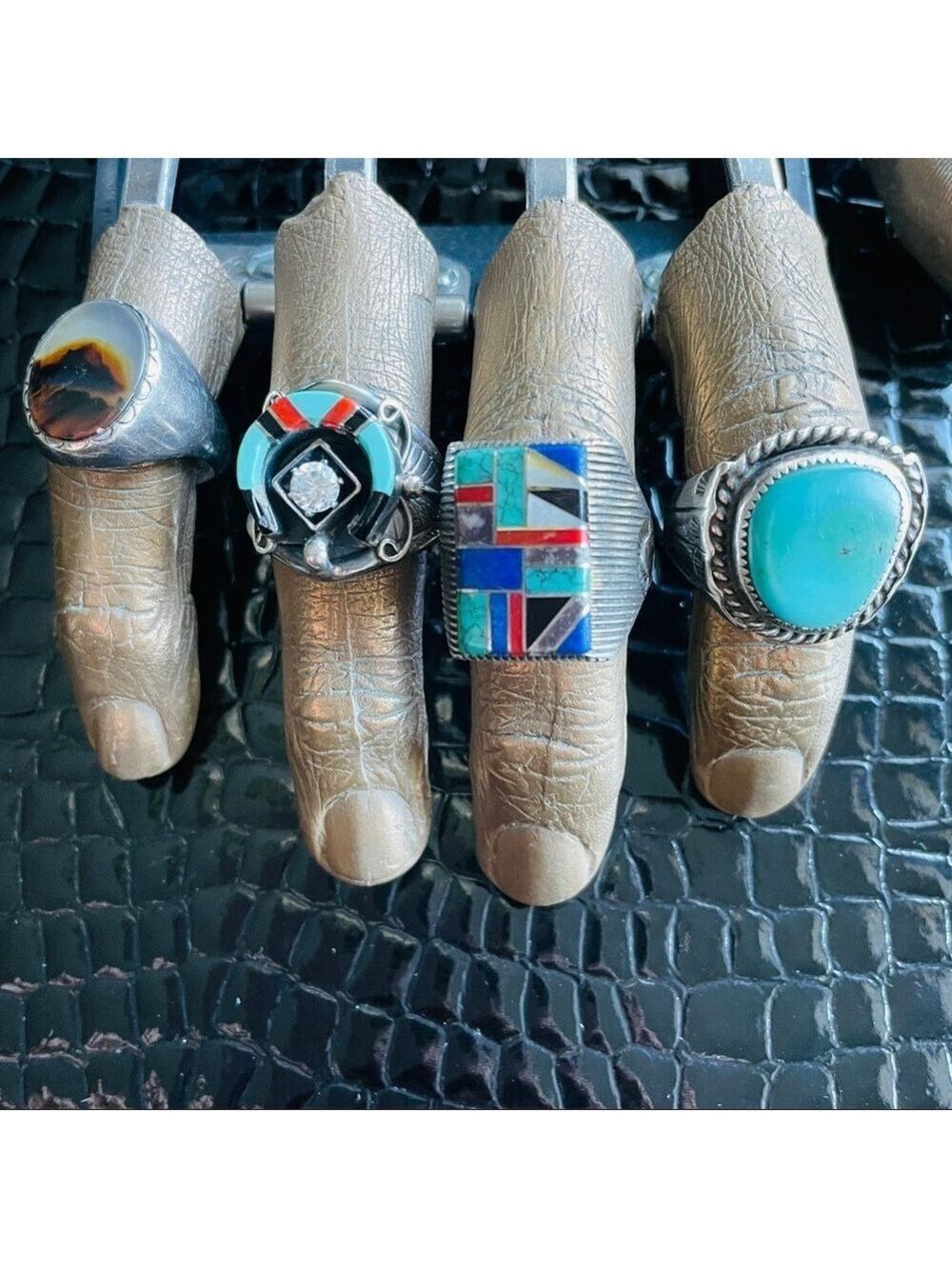 Native American Turquoise And Coral Sterling Silver Old Pawn Men’s HUGE … - Picture 7 of 8